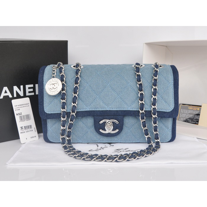 2014 Chanel Classic Flap Shoulder Bag Original Denim A92216 Gray&Blue