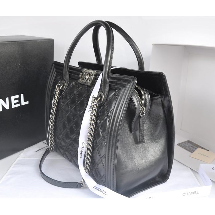 2014 Chanel Classic Original Leather shoulder and Two Handle Bag A66385 Black