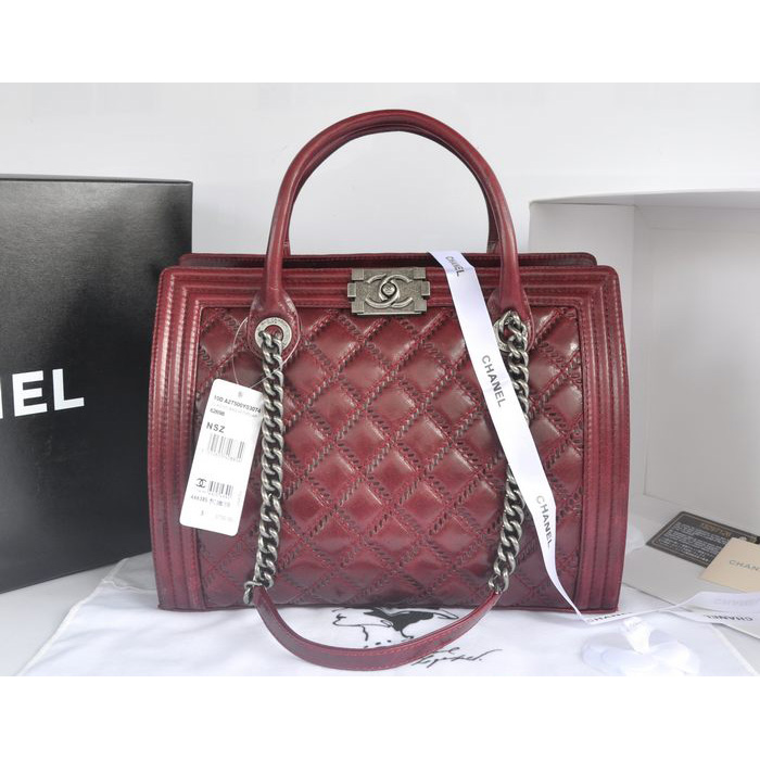 2014 Chanel Classic Original Leather shoulder and Two Handle Bag A66385 Claret