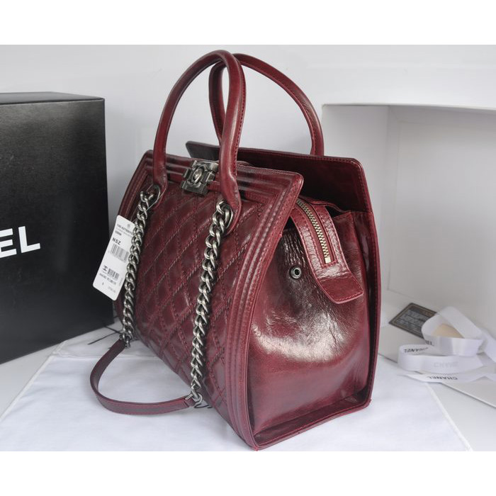 2014 Chanel Classic Original Leather shoulder and Two Handle Bag A66385 Claret