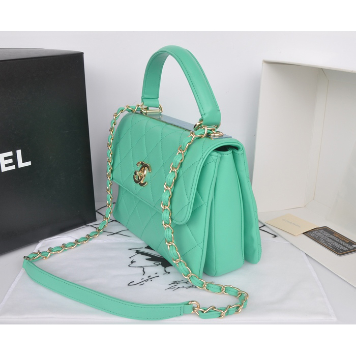 2014 Chanel Classic Top Handle Bag Original Sheepskin Leather A92236 Green