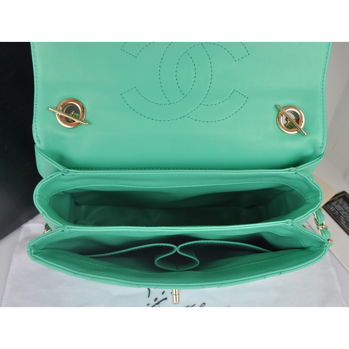 2014 Chanel Classic Top Handle Bag Original Sheepskin Leather A92236 Green