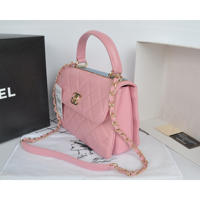 2014 Chanel Classic Top Handle Bag Original Sheepskin Leather A92236 Pink