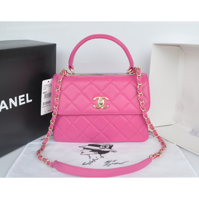 2014 Chanel Classic Top Handle Bag Original Sheepskin Leather A92236 Rose