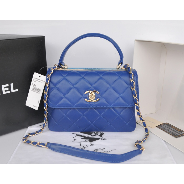 2014 Chanel Classic Top Handle Bag Original Sheepskin Leather A92236 Royal