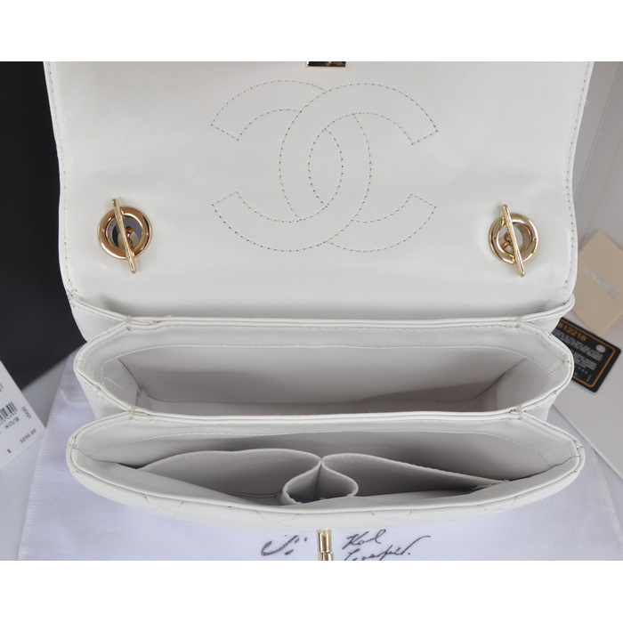 2014 Chanel Classic Top Handle Bag Original Sheepskin Leather A92236 White