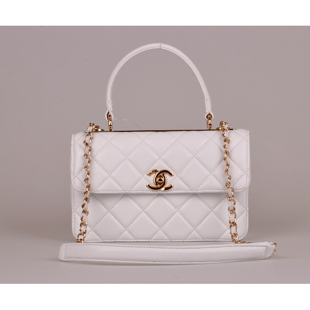 2014 Chanel Classic Top Handle Bag Sheepskin Leather A92236 White