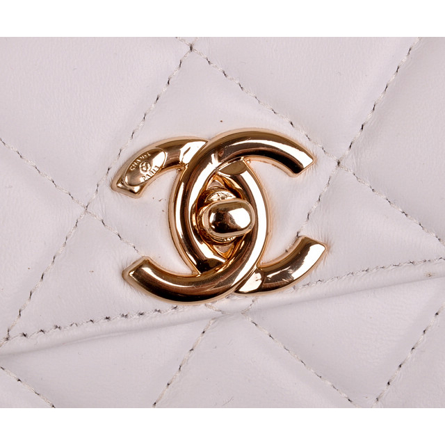 2014 Chanel Classic Top Handle Bag Sheepskin Leather A92236 White