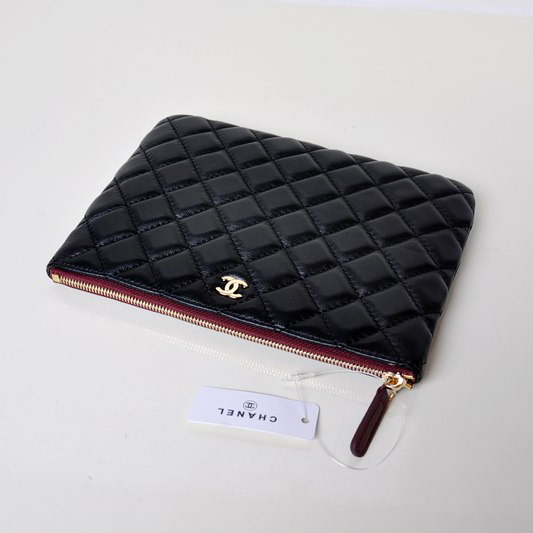 2014 Chanel Clutch Bag Black Sheepskin Leather A67781 Gold