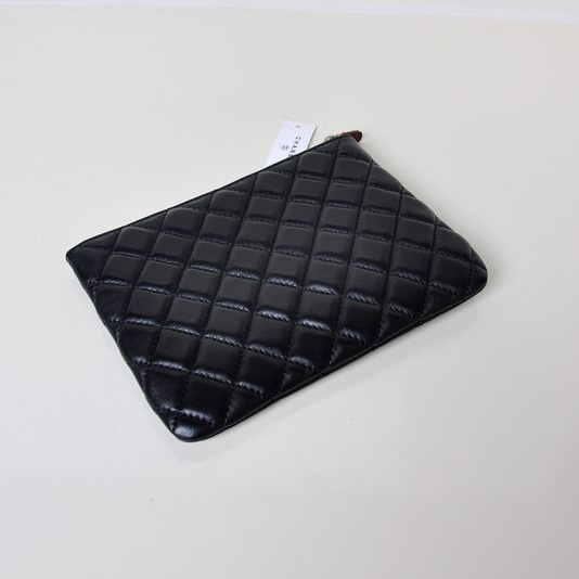 2014 Chanel Clutch Bag Black Sheepskin Leather A67781 Silver