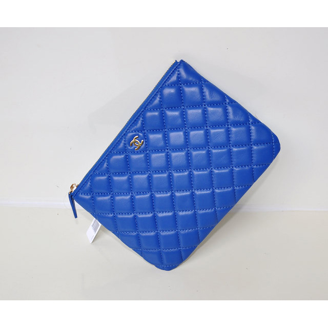 2014 Chanel Clutch Bag Blue Sheepskin Leather A67781 Gold