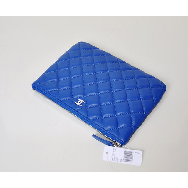 2014 Chanel Clutch Bag Blue Sheepskin Leather A67781 Silver