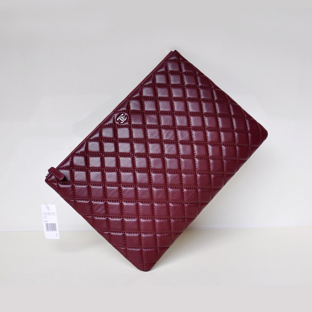 2014 Chanel Clutch Bag Maroon Sheepskin Leather A67780 Silver