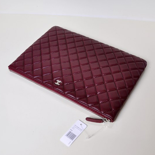 2014 Chanel Clutch Bag Maroon Sheepskin Leather A67780 Silver