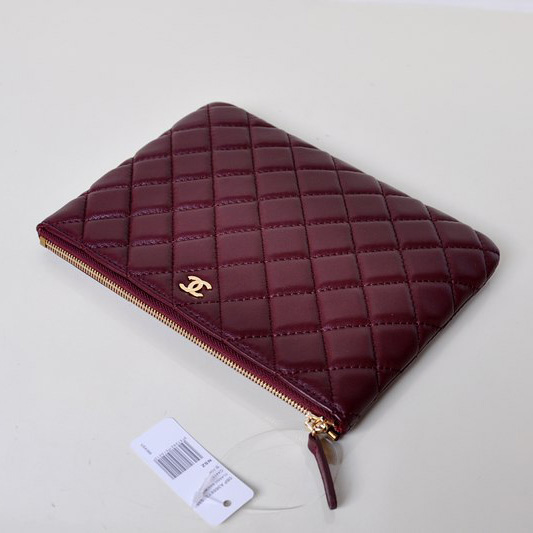 2014 Chanel Clutch Bag Maroon Sheepskin Leather A67781 Gold