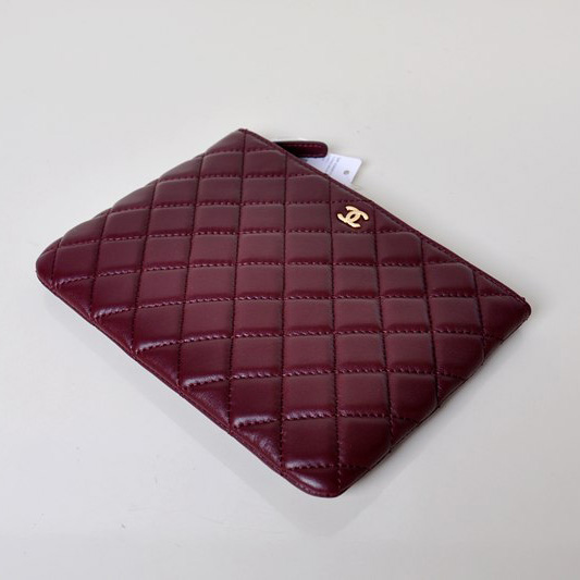 2014 Chanel Clutch Bag Maroon Sheepskin Leather A67781 Gold