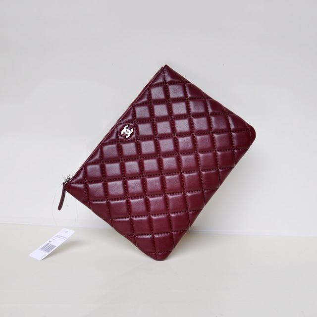 2014 Chanel Clutch Bag Maroon Sheepskin Leather A67781 Silver