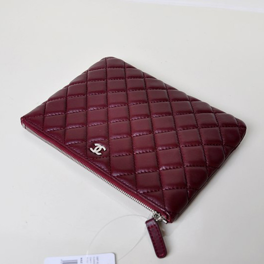 2014 Chanel Clutch Bag Maroon Sheepskin Leather A67781 Silver