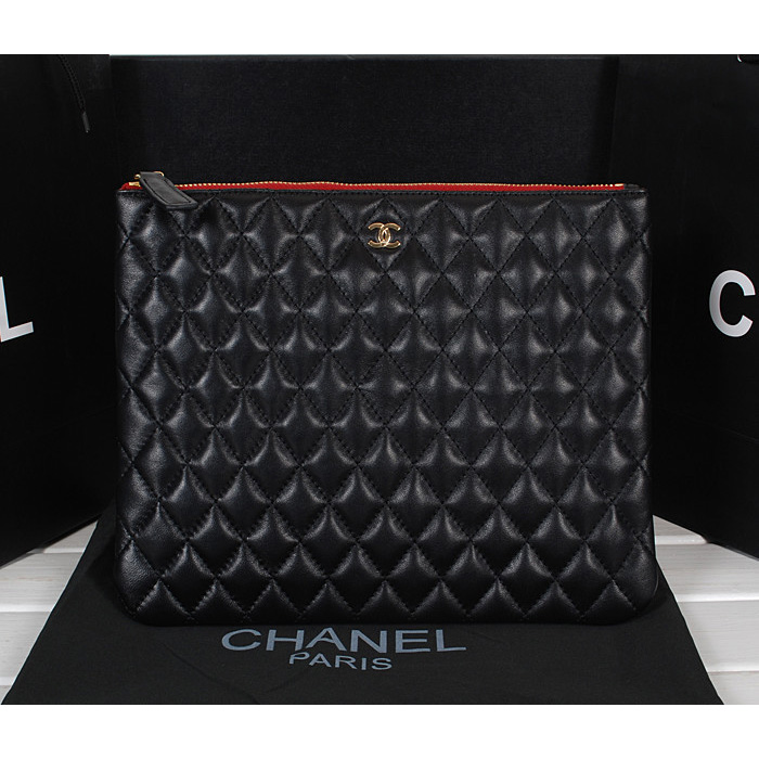 2014 Chanel Clutch Bag Original Sheepskin Leather A67088 Black with Gold