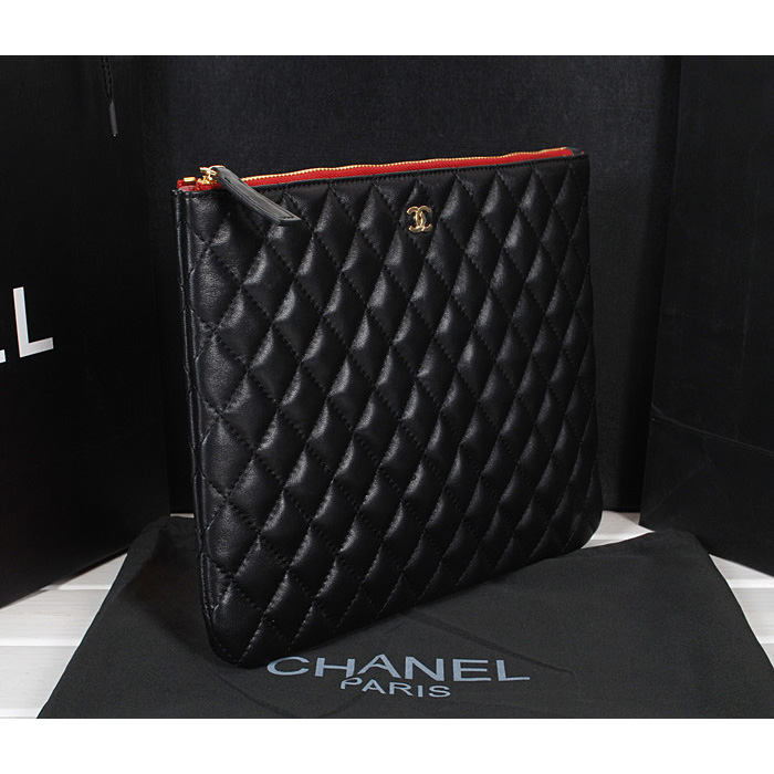 2014 Chanel Clutch Bag Original Sheepskin Leather A67088 Black with Gold