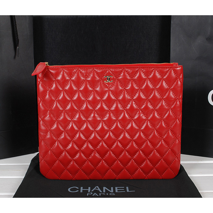 2014 Chanel Clutch Bag Original Sheepskin Leather A67088 Red with Gold