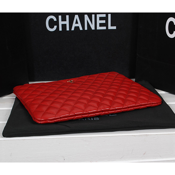 2014 Chanel Clutch Bag Original Sheepskin Leather A67088 Red with Gold