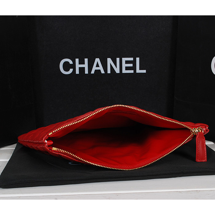 2014 Chanel Clutch Bag Original Sheepskin Leather A67088 Red with Gold