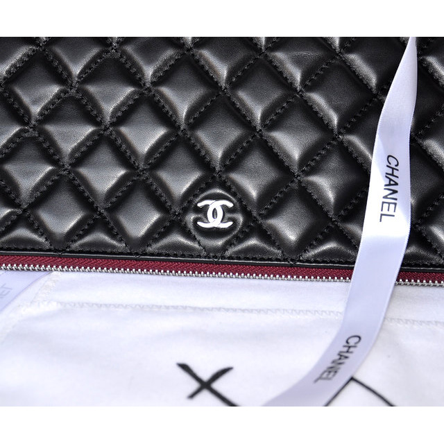 2014 Chanel Clutch Bag Original Sheepskin Leather A67780 Black with Silver hardware