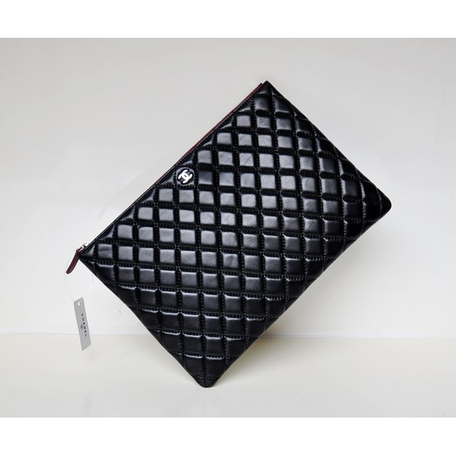 2014 Chanel Clutch Bag Sheepskin Leather A67780 Black with Silver hardware