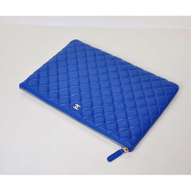 2014 Chanel Clutch Bag Sheepskin Leather A67780 Blue with Gold hardware