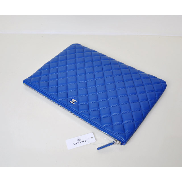 2014 Chanel Clutch Bag Sheepskin Leather A67780 Blue with Silver hardware