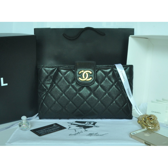 2014 Chanel Clutch bag Original Caviar Leather A92335 Black