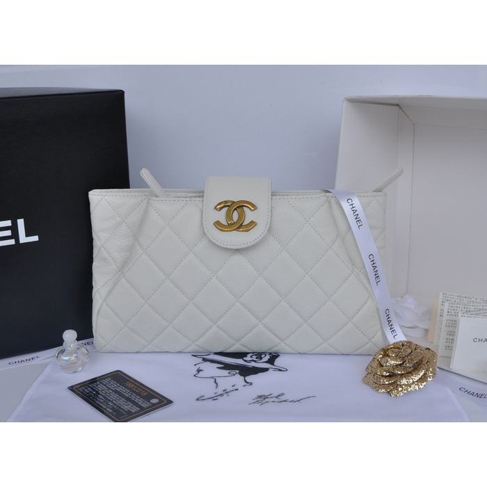 2014 Chanel Clutch bag Original Caviar Leather A92335 White