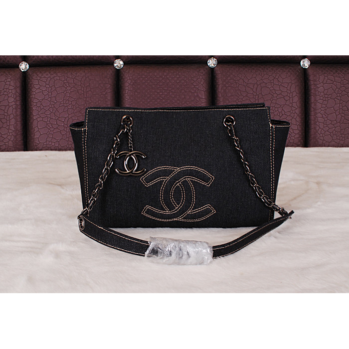 2014 Chanel Denim Shoulder Bag A68080 Black