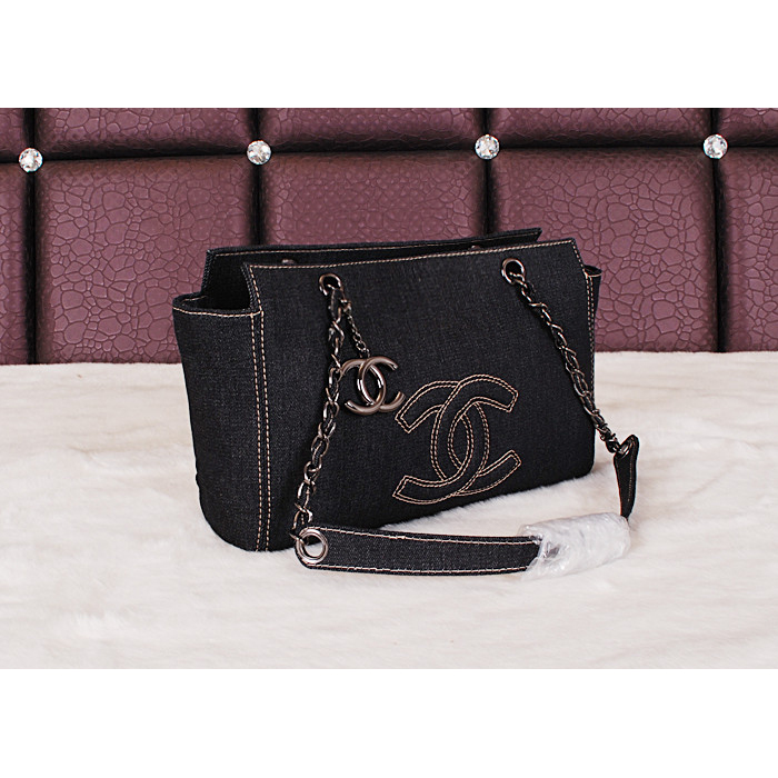 2014 Chanel Denim Shoulder Bag A68080 Black