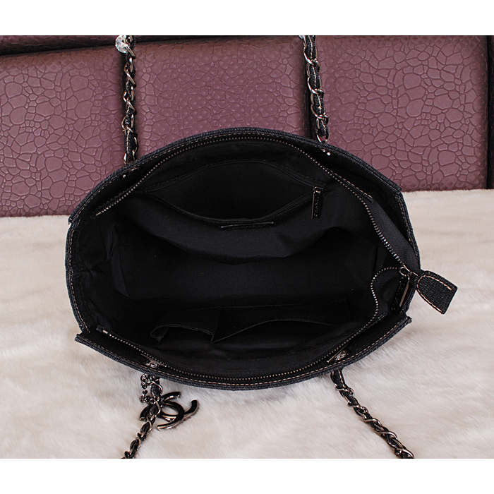 2014 Chanel Denim Shoulder Bag A68080 Black