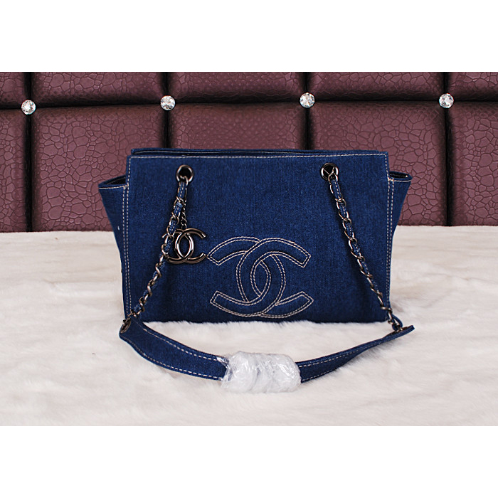 2014 Chanel Denim Shoulder Bag A68080 Blue