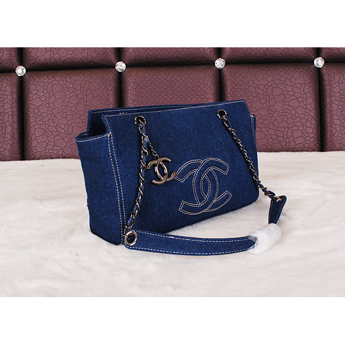 2014 Chanel Denim Shoulder Bag A68080 Blue