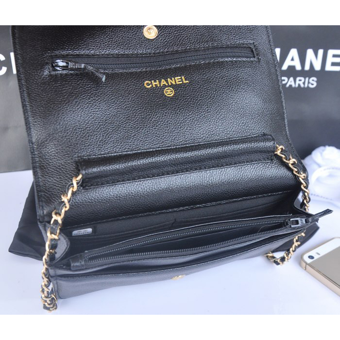 2014 Chanel Flap Shoulder Bag Black Calfskin Leather A33817 Gold