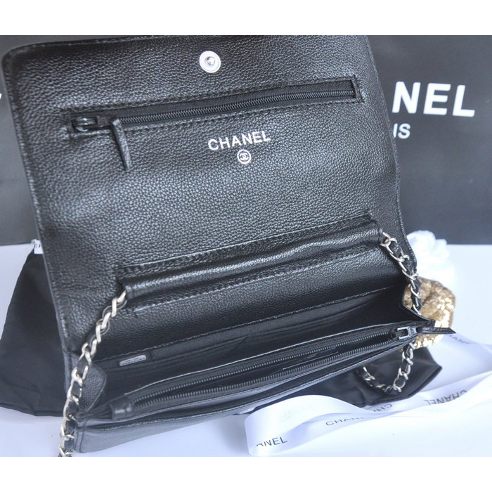 2014 Chanel Flap Shoulder Bag Black Calfskin Leather A33817 Silver