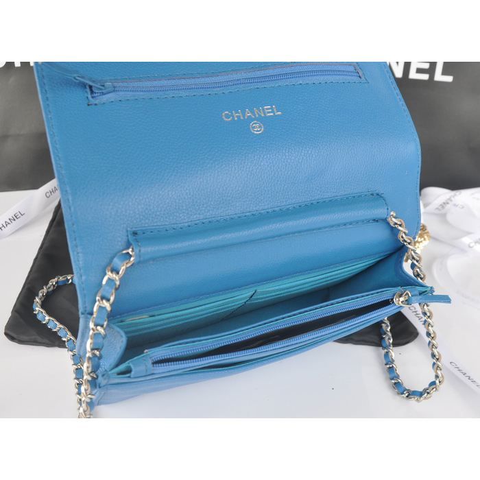 2014 Chanel Flap Shoulder Bag Blue Calfskin Leather A33817 Silver