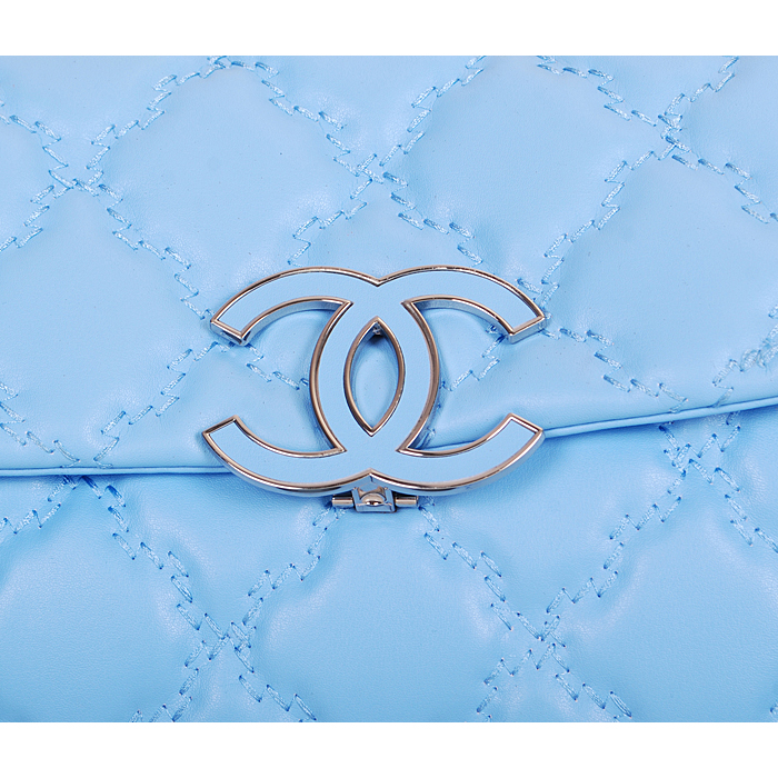 2014 Chanel Flap Shoulder Bag Calfskin Leather A92248 in Lake blue