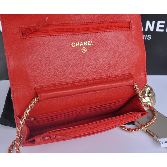 2014 Chanel Flap Shoulder Bag Red Calfskin Leather A33817 Gold