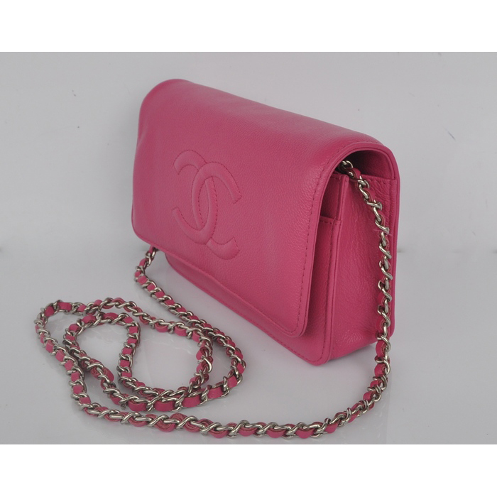 2014 Chanel Flap Shoulder Bag Rose Calfskin Leather A33817 Silver