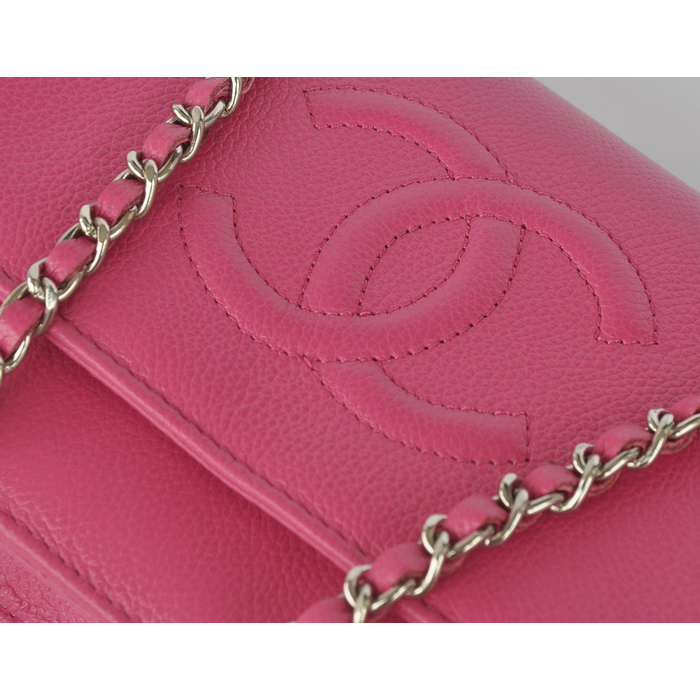 2014 Chanel Flap Shoulder Bag Rose Calfskin Leather A33817 Silver