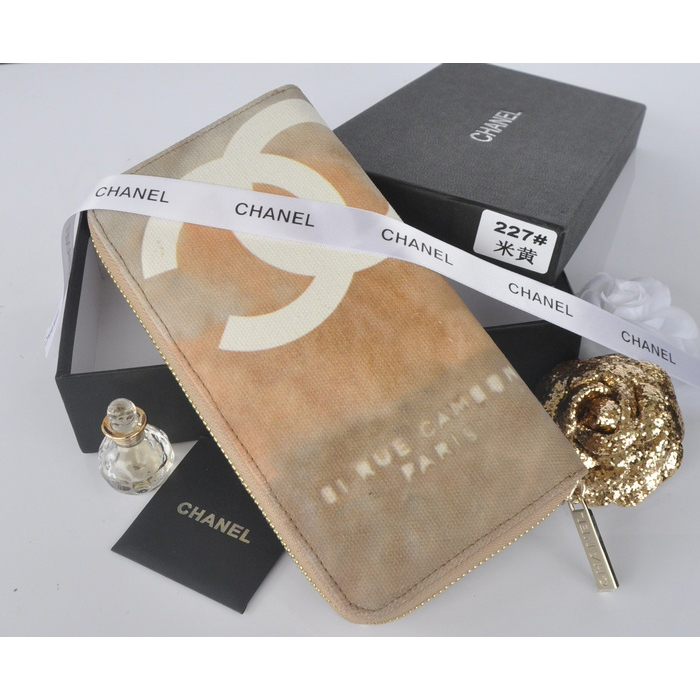 2014 Chanel Graffiti Printed Canvas Zippy Wallet A227 Beige