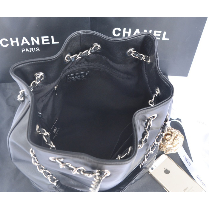 2014 Chanel Hobo Shoulder Bag in Sheepskin Leather A58016 Black