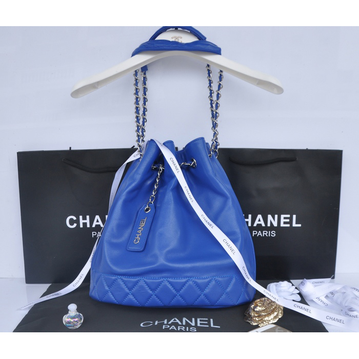 2014 Chanel Hobo Shoulder Bag in Sheepskin Leather A58016 Blue