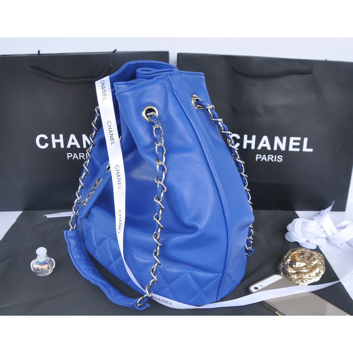 2014 Chanel Hobo Shoulder Bag in Sheepskin Leather A58016 Blue