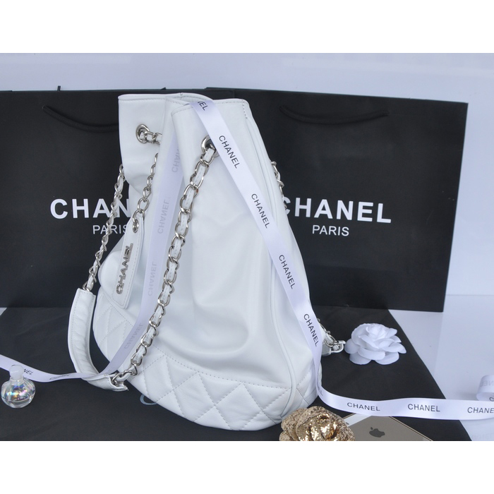 2014 Chanel Hobo Shoulder Bag in Sheepskin Leather A58016 White